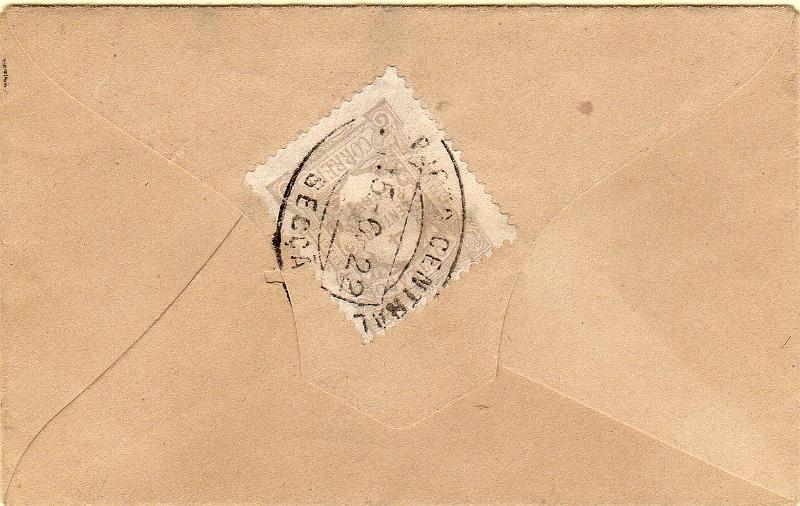 0036 v.jpg -     Lote:    36 (verso)      J. M. Castanheira da Silveira             Descrição:         1915 &mdash; Porteado. Emissão regular. Valor em centavos. Sobrescrito de reduzidas dimensões (cartões de visita) circulado no Porto (15.06.22) com selo de 1c tipo Ceres CE221. Sendo o porte de impressos de 3c foi porteado no dobro o porte em falta com selo de 4c CE POR25,        Carta       Valor Base:     &euro; 20,00     Valor Venda:     &euro;      